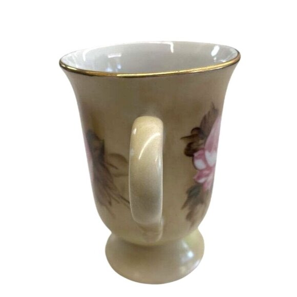 Hand-Painted Floral Ceramic Mug With Gold Rim Rio Verde Brasil Pink & White Rose - Picture 7 of 8